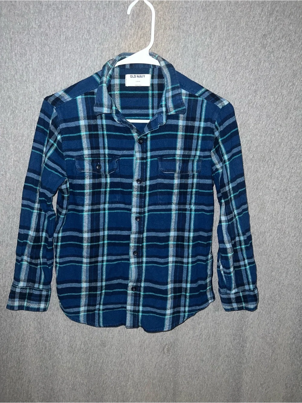Old Navy Blue and Teal Plaid Button-Down Shirt